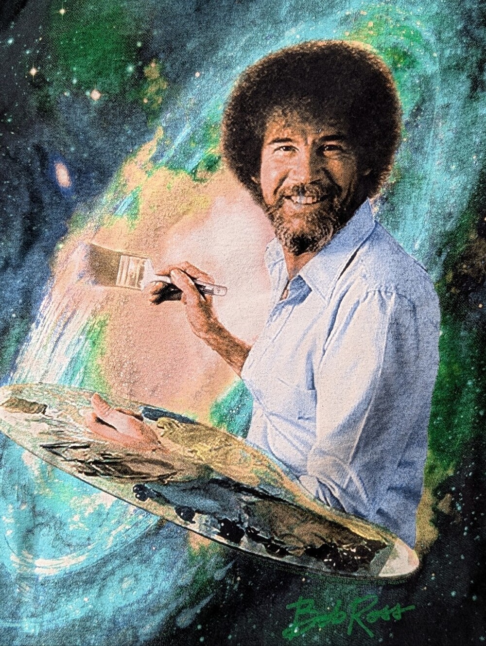 Bob Ross Galaxy Painting Far Out Space T-shirt Men's Size Small Black Art Milky